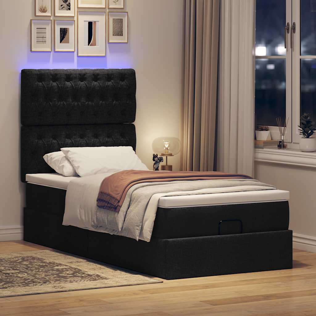 Ottoman bed met matras en LED's 90x190cm stof zwart