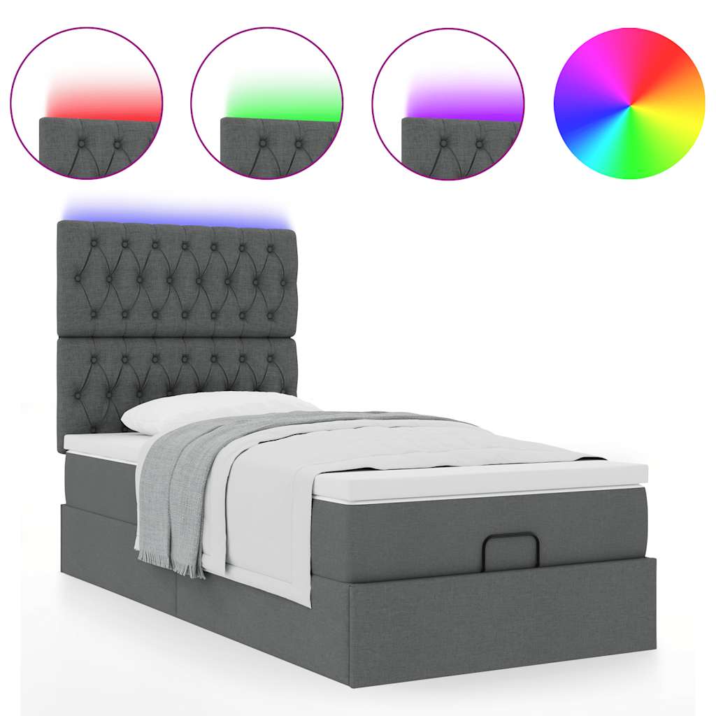 Ottoman bed met matras en LED's 90x200cm stof donkergrijs