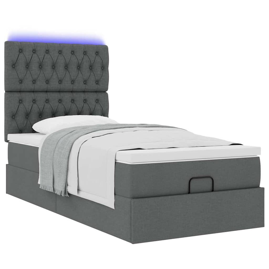 Ottoman bed met matras en LED's 90x200cm stof donkergrijs