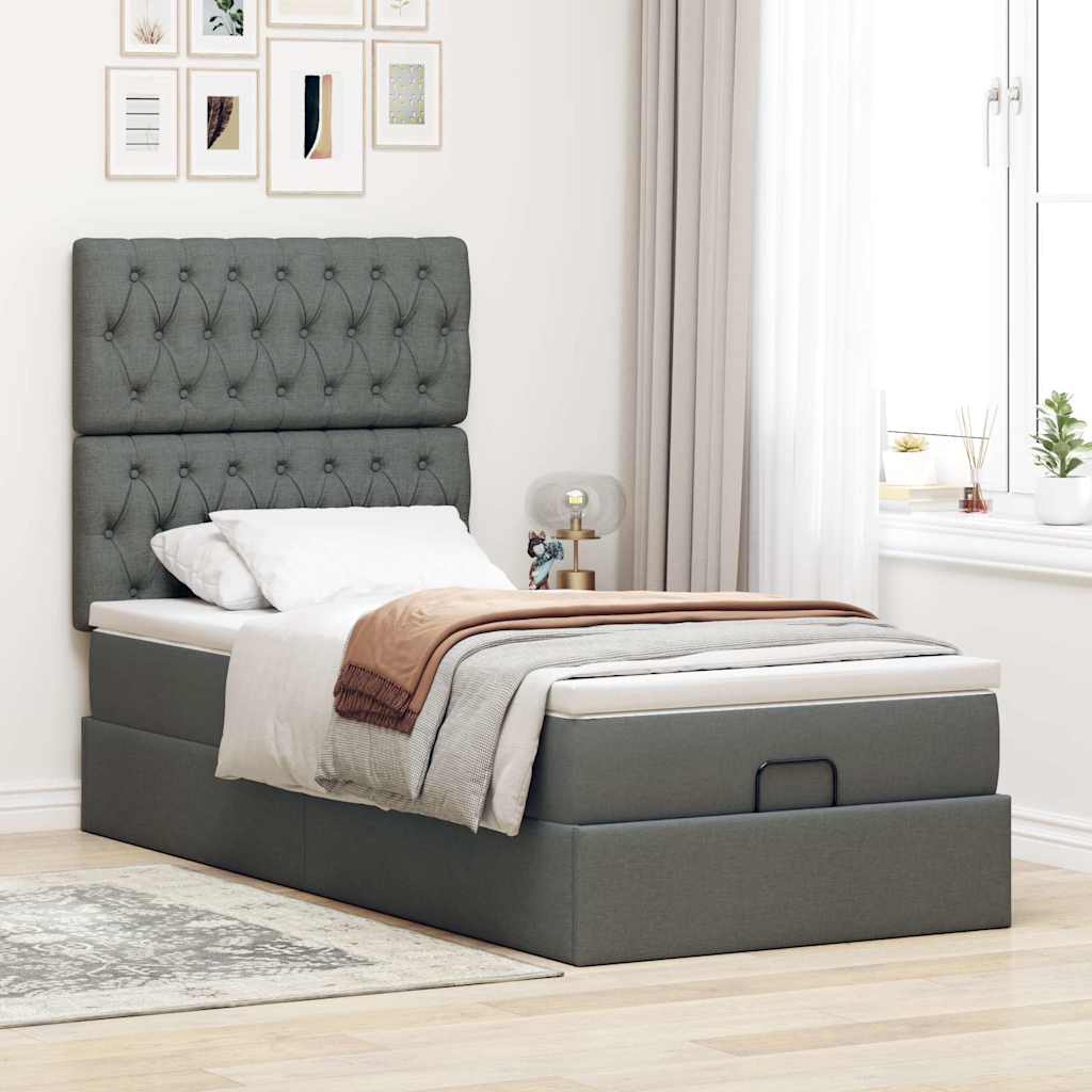 Ottoman bed met matras en LED's 90x200cm stof donkergrijs