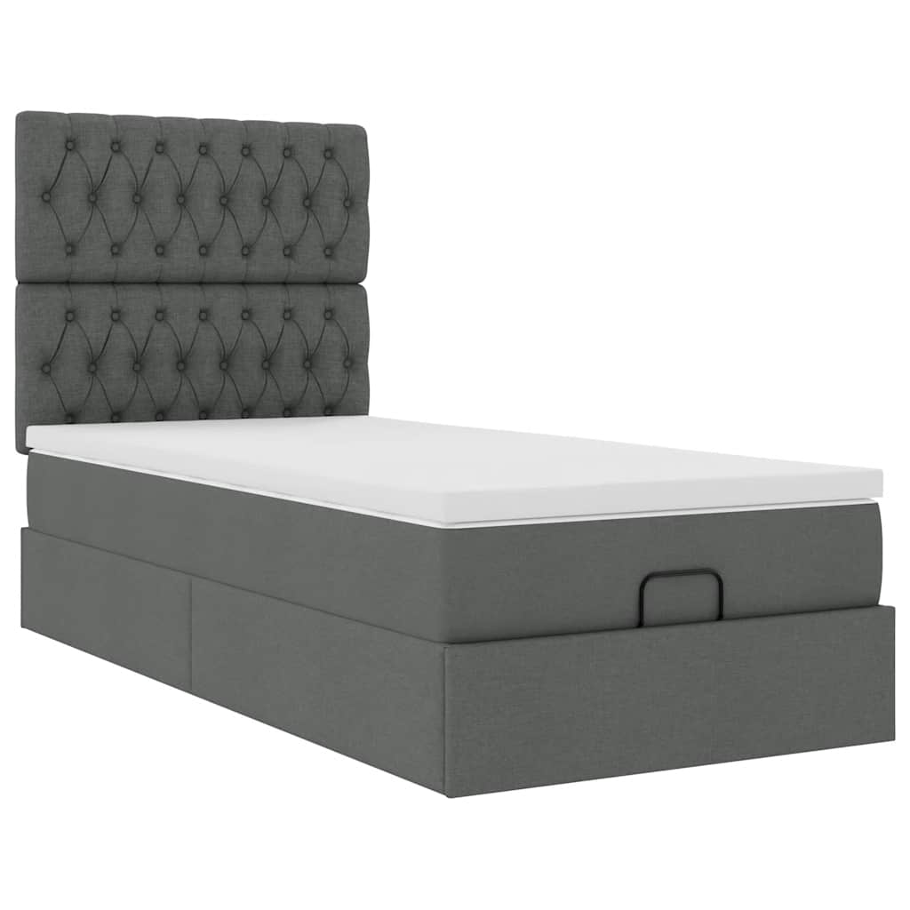 Ottoman bed met matras en LED's 90x200cm stof donkergrijs