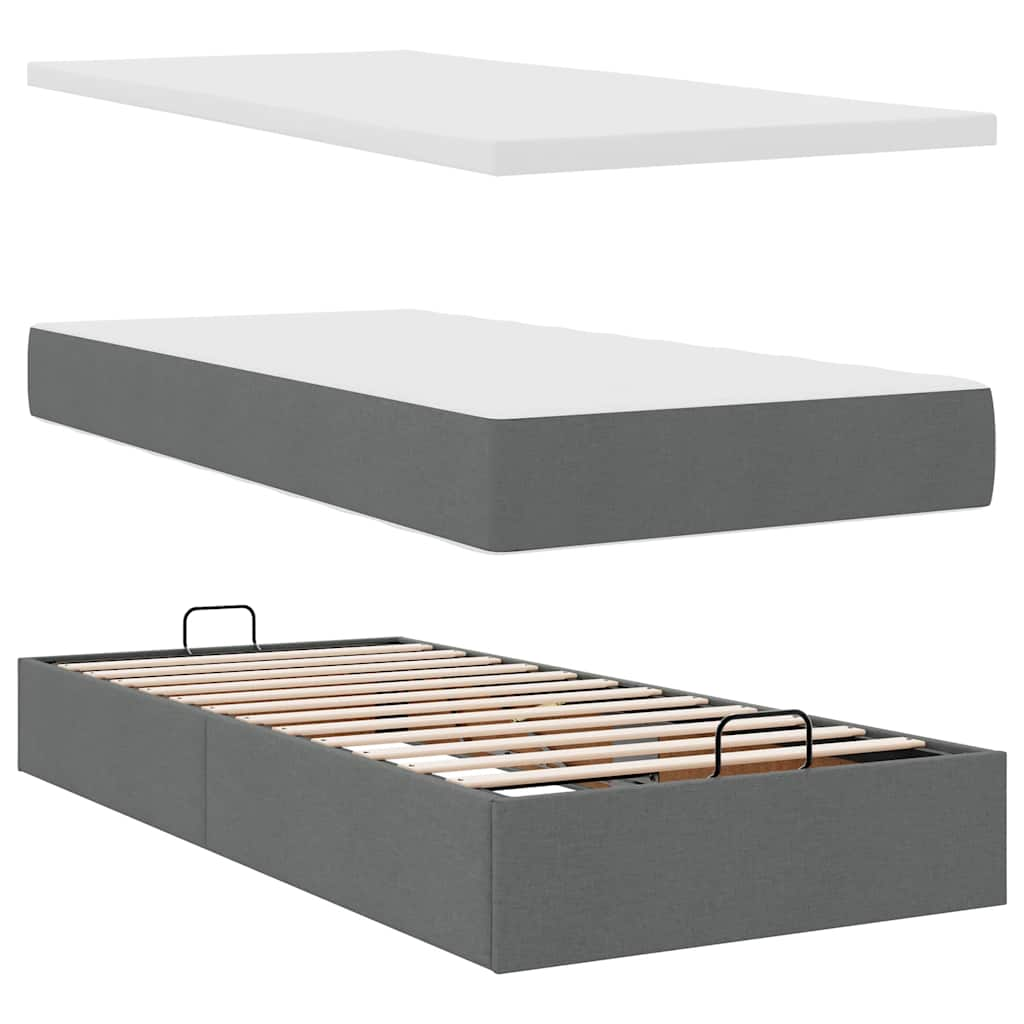 Ottoman bed met matras en LED's 90x200cm stof donkergrijs