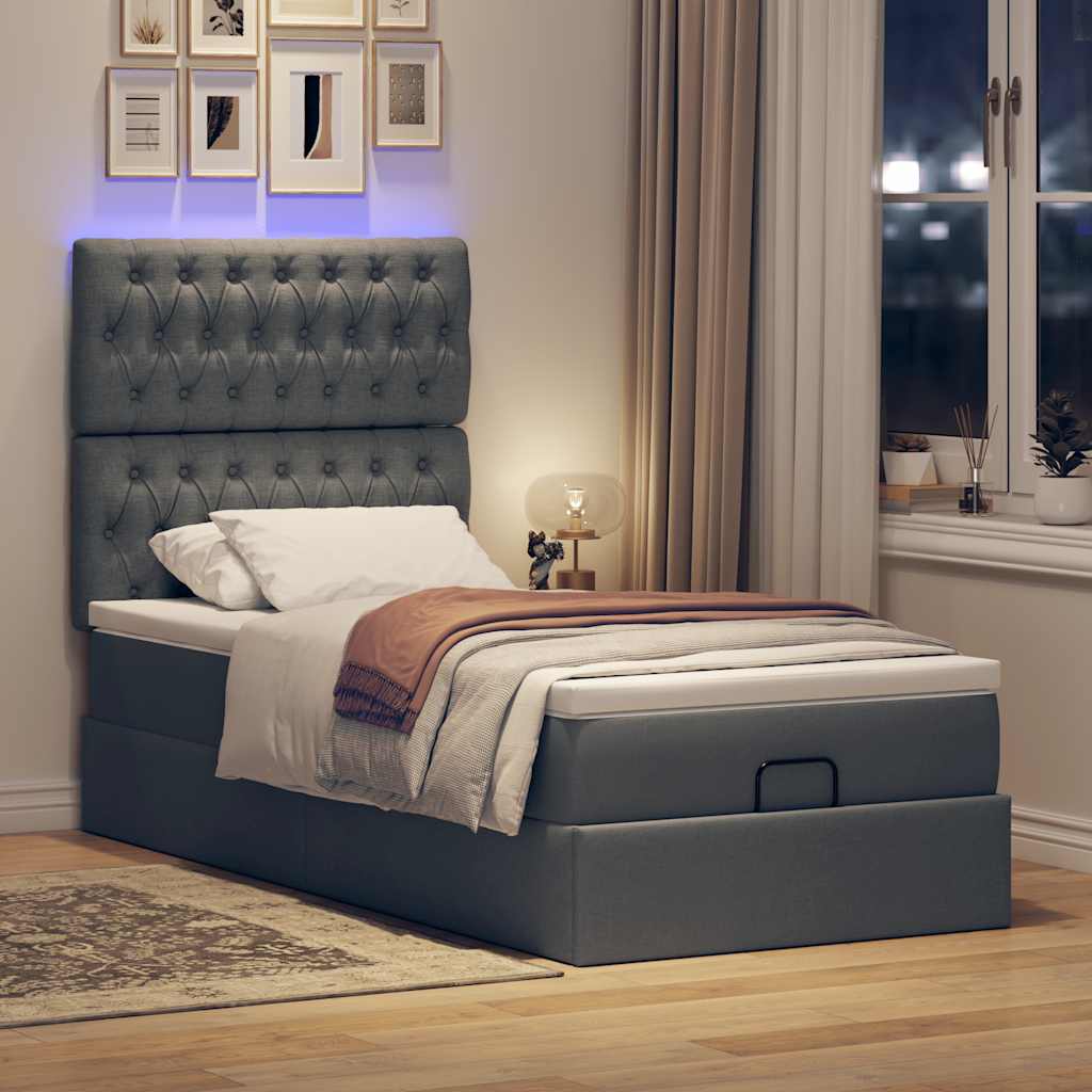 Ottoman bed met matras en LED's 90x200cm stof donkergrijs