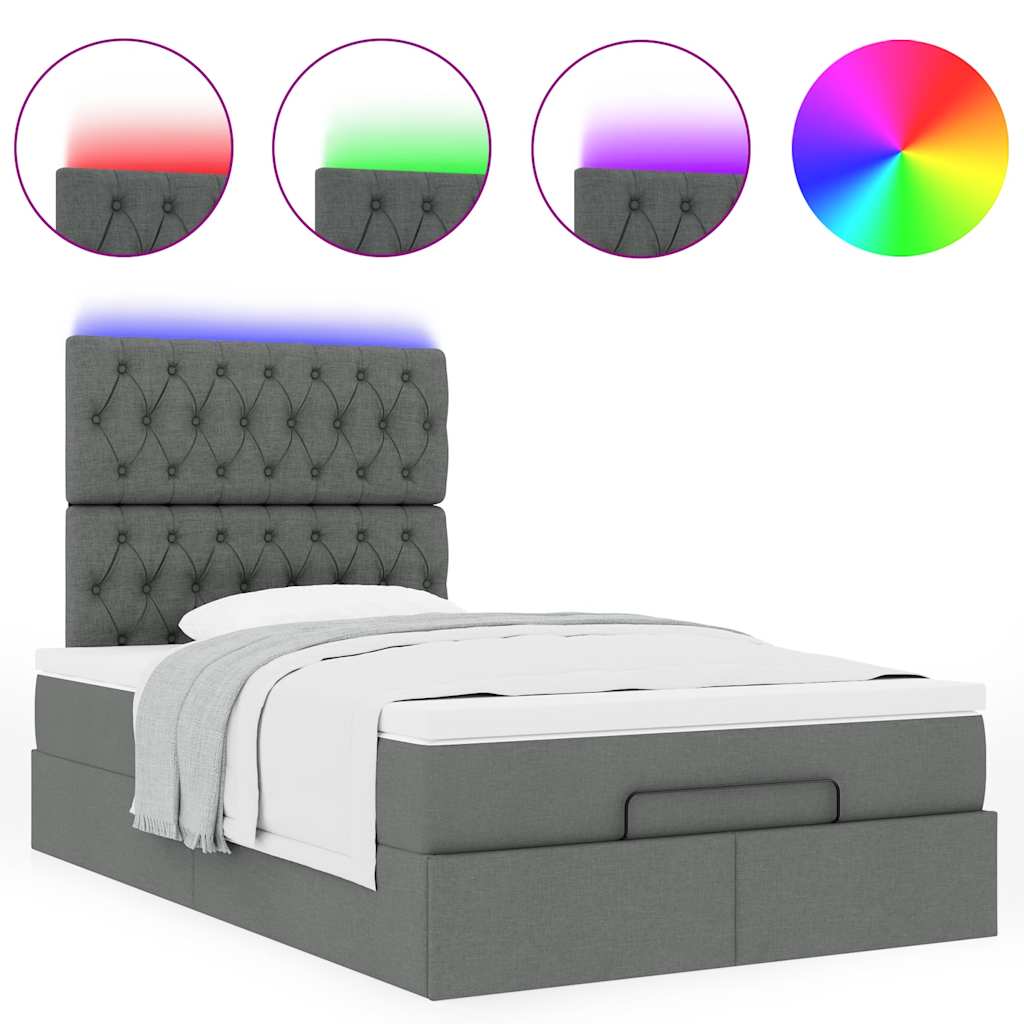 Ottoman bed met matras en LED's 120x190 cm stof donkergrijs