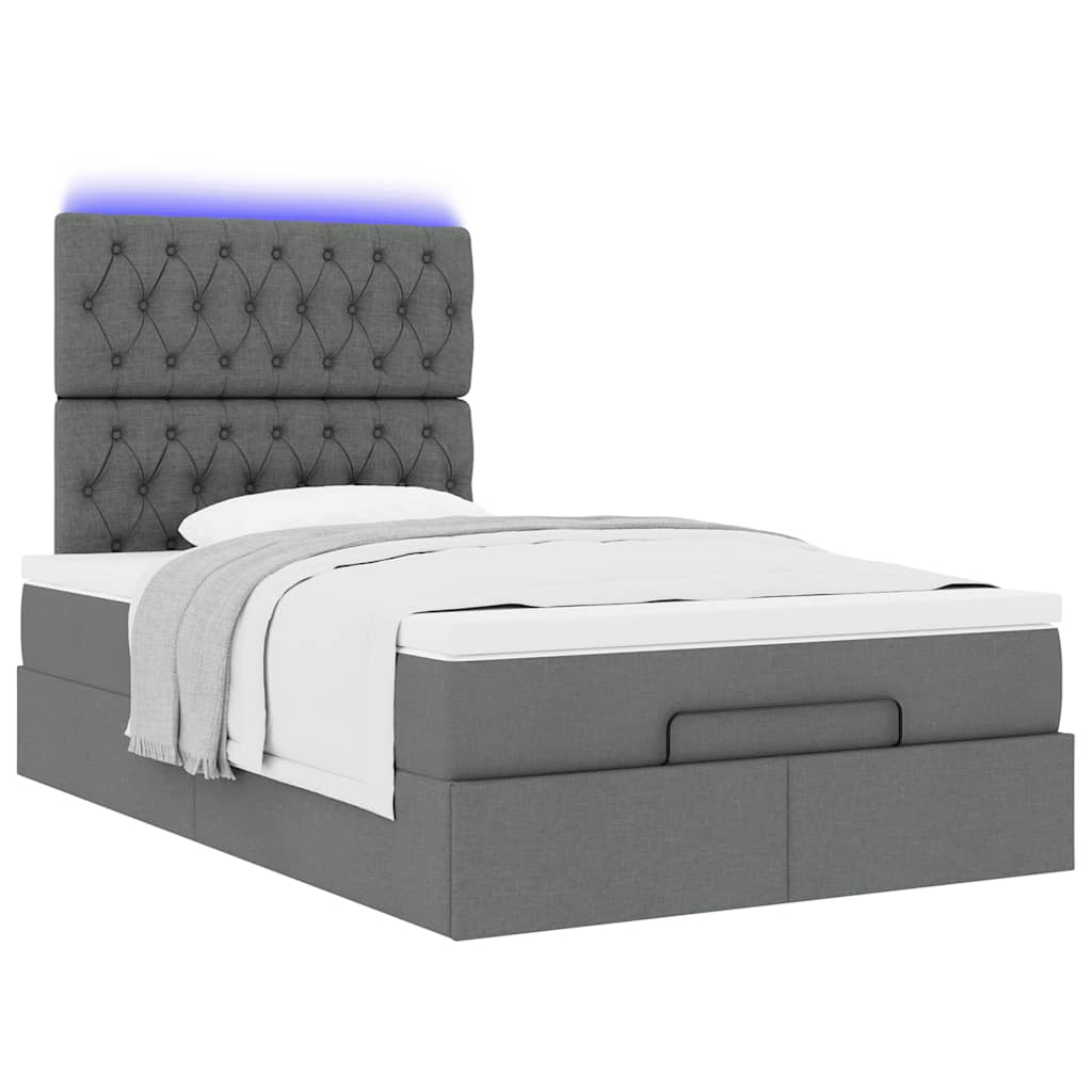 Ottoman bed met matras en LED's 120x190 cm stof donkergrijs