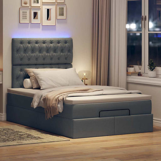 Ottoman bed met matras en LED's 120x190 cm stof donkergrijs