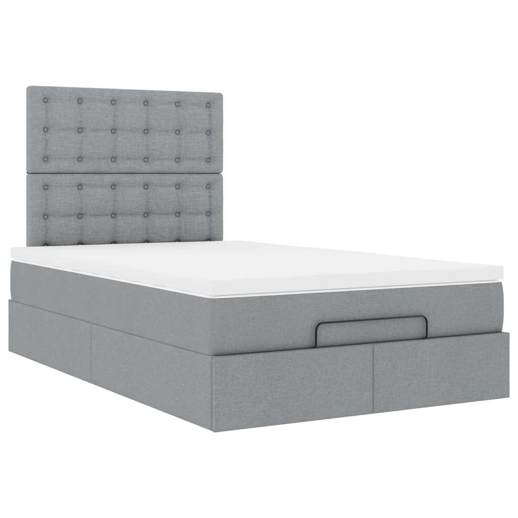 Ottoman bed met matras en LED's 120x190 cm stof lichtgrijs