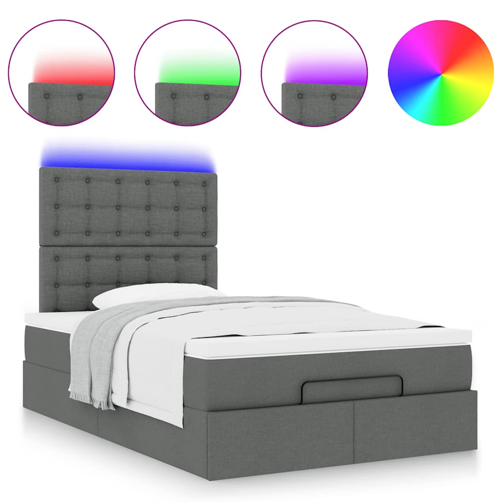 Ottoman bed met matras en LED's 120x190 cm stof donkergrijs