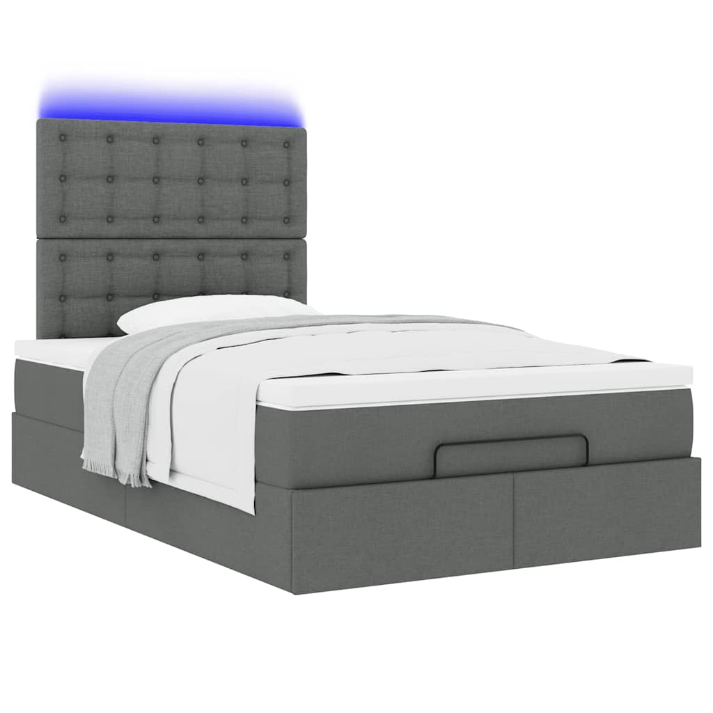 Ottoman bed met matras en LED's 120x190 cm stof donkergrijs