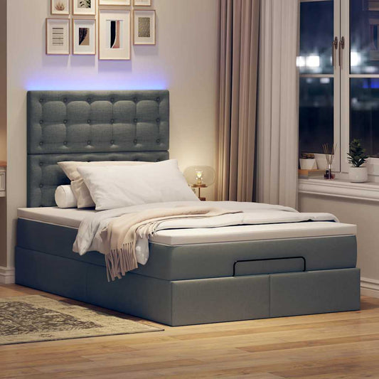 Ottoman bed met matras en LED's 120x190 cm stof donkergrijs