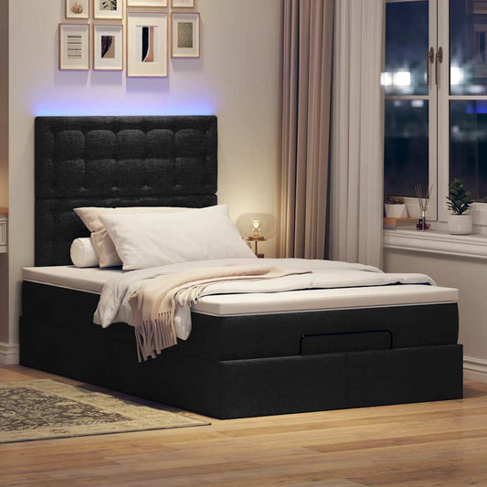 Ottoman bed met matras en LED's 120x190 cm stof zwart