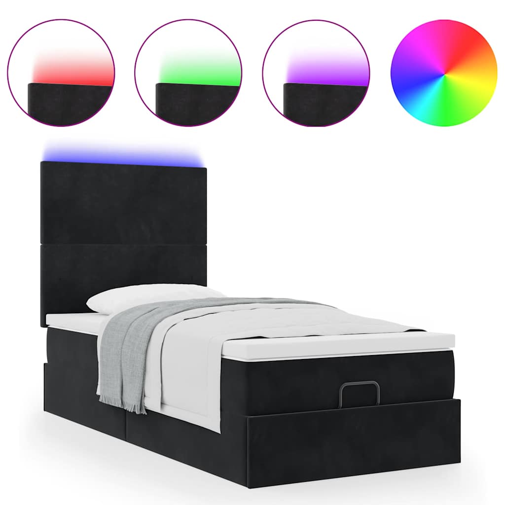 Ottoman bed met matrassen en LED's 90x190cm fluweel zwart