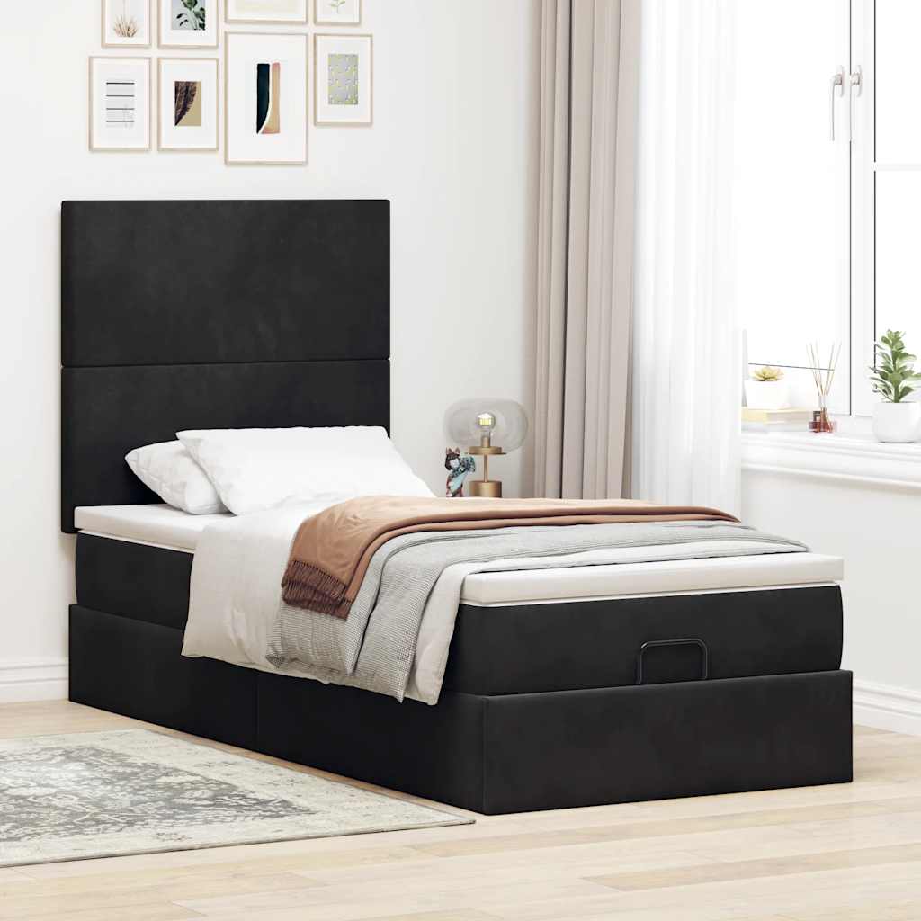 Ottoman bed met matrassen en LED's 90x190cm fluweel zwart