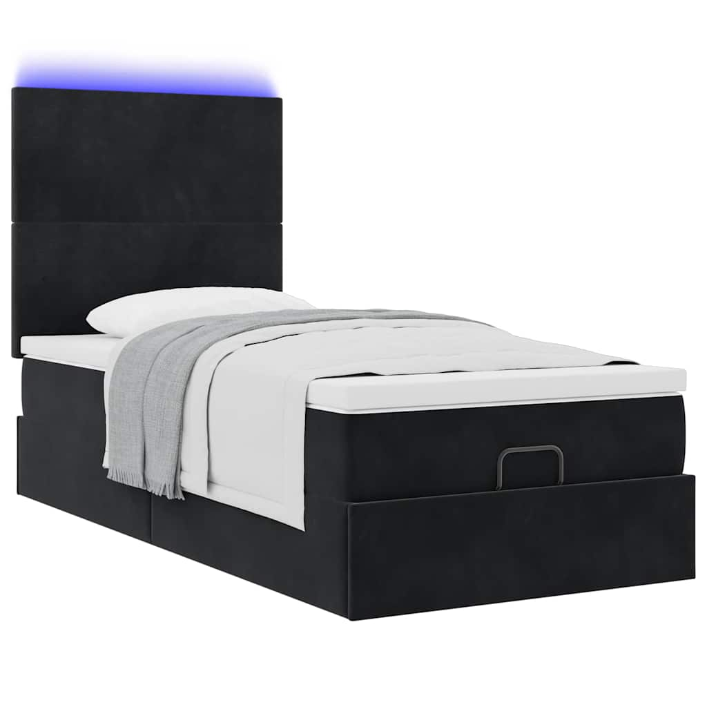 Ottoman bed met matrassen en LED's 90x190cm fluweel zwart