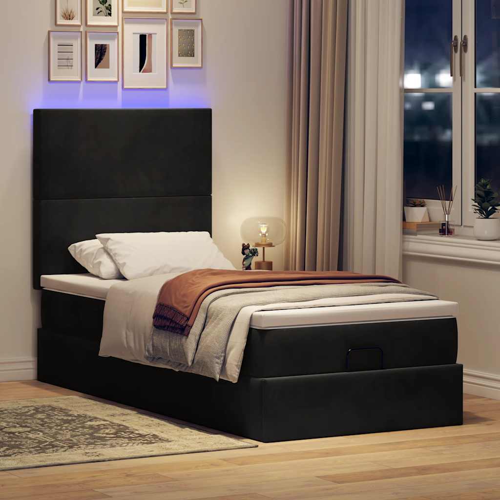 Ottoman bed met matrassen en LED's 90x190cm fluweel zwart