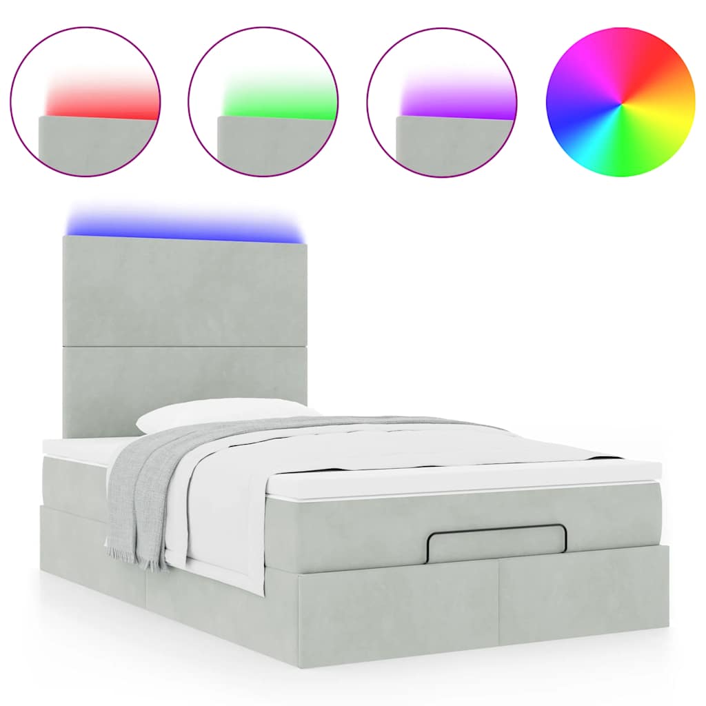 Ottoman bed met matrassen en LED's 120x190cm fluweel lichtgrijs