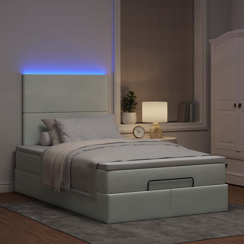 Ottoman bed met matrassen en LED's 120x190cm fluweel lichtgrijs