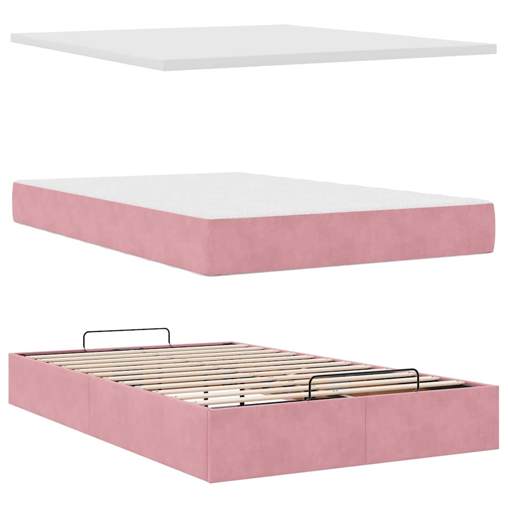 Ottoman bed met matrassen en LED's 120x190cm fluweel roze