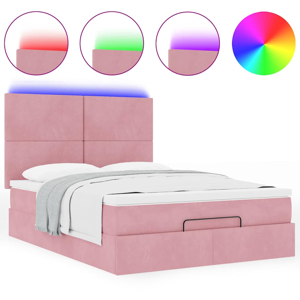 Ottoman bed met matrassen en LED's 140x200cm fluweel roze