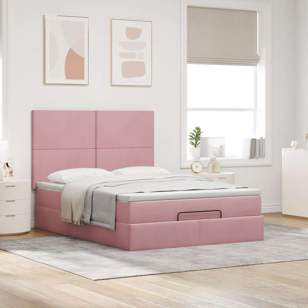 Ottoman bed met matrassen en LED's 140x200cm fluweel roze