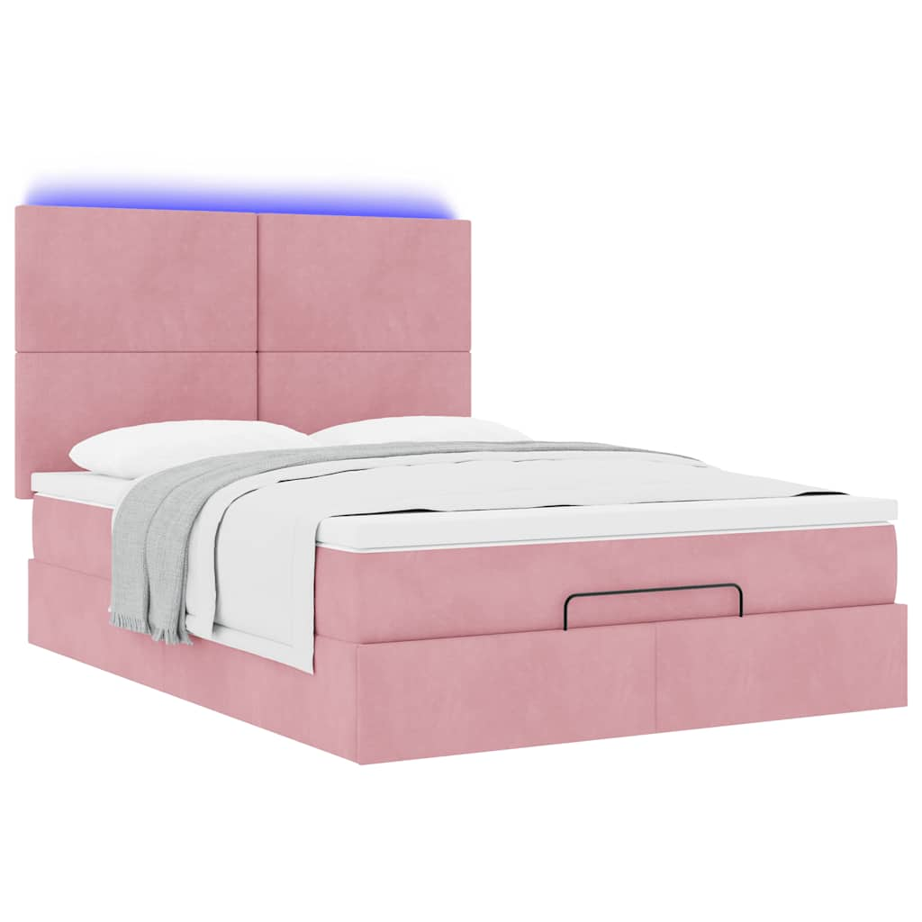 Ottoman bed met matrassen en LED's 140x200cm fluweel roze