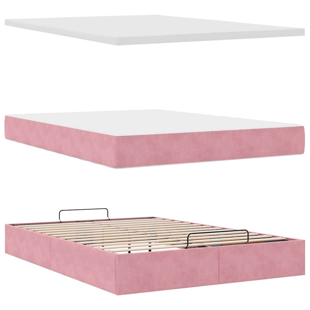 Ottoman bed met matrassen en LED's 140x200cm fluweel roze