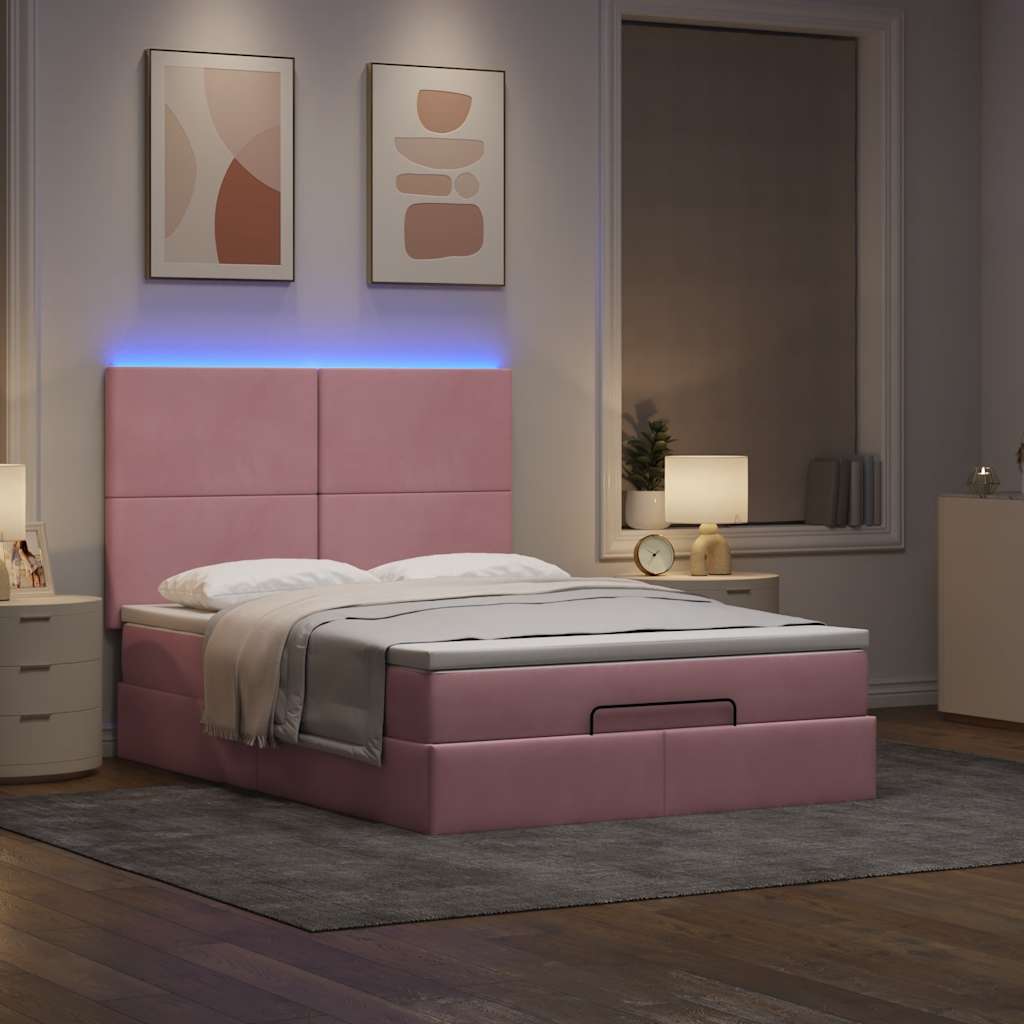 Ottoman bed met matrassen en LED's 140x200cm fluweel roze