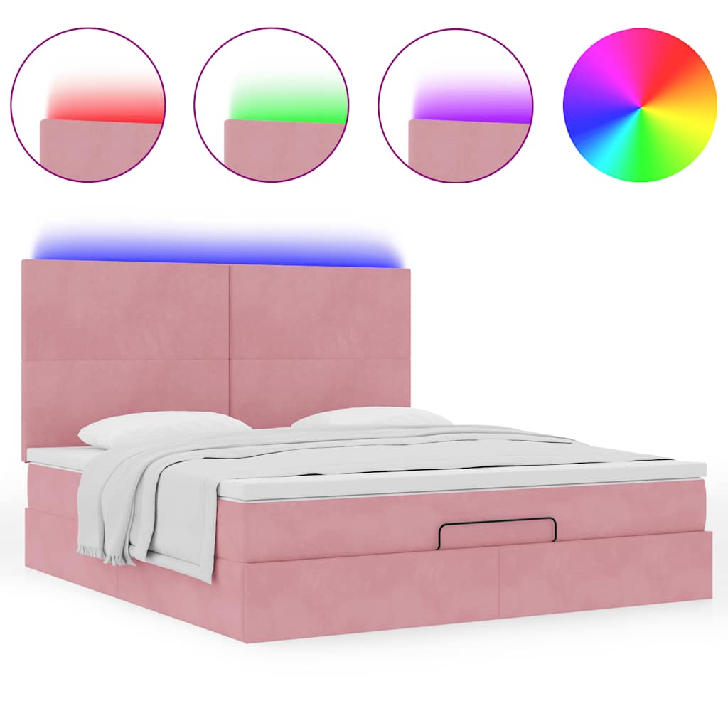 Ottoman bed met matrassen en LED's 160x200cm fluweel roze