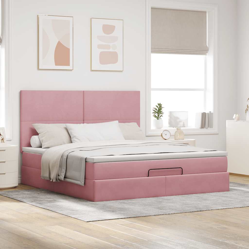 Ottoman bed met matrassen en LED's 160x200cm fluweel roze