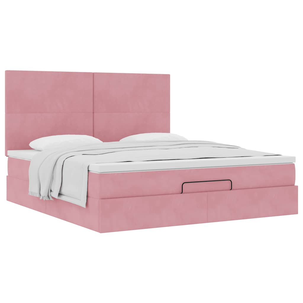 Ottoman bed met matrassen en LED's 160x200cm fluweel roze