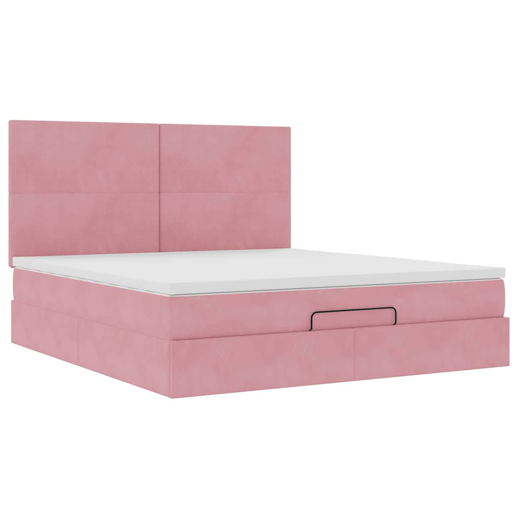 Ottoman bed met matrassen en LED's 160x200cm fluweel roze