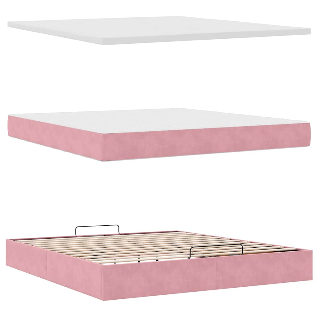 Ottoman bed met matrassen en LED's 160x200cm fluweel roze