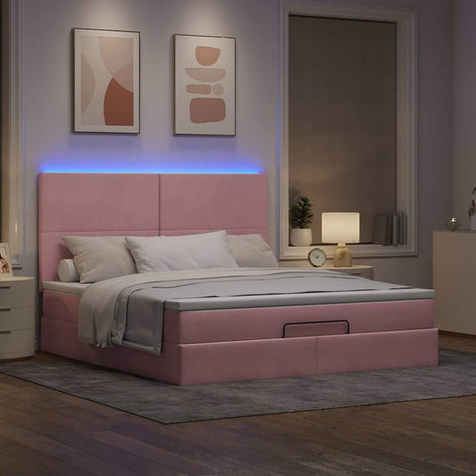 Ottoman bed met matrassen en LED's 160x200cm fluweel roze