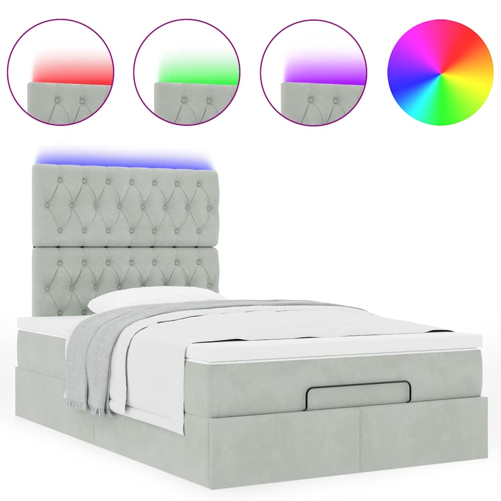 Ottoman bed met matrassen en LED's 120x190cm fluweel lichtgrijs