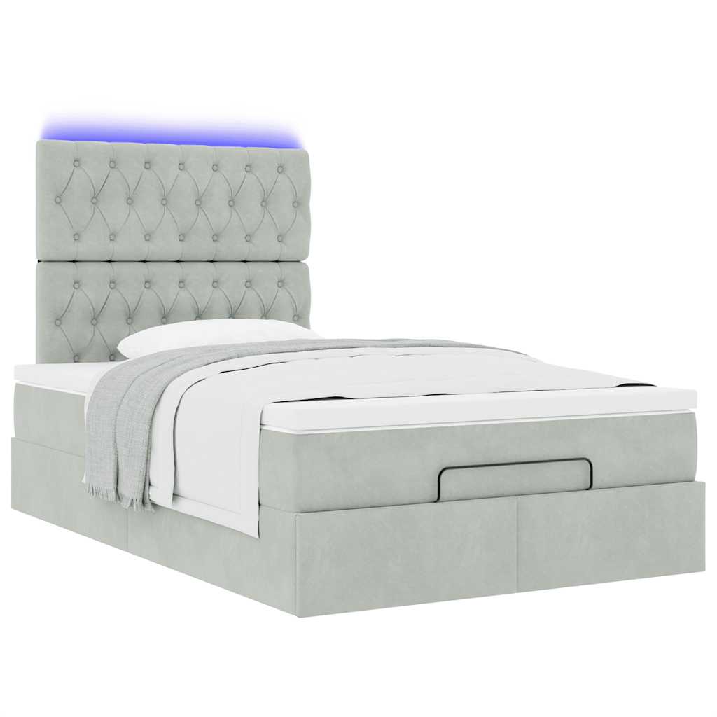 Ottoman bed met matrassen en LED's 120x190cm fluweel lichtgrijs