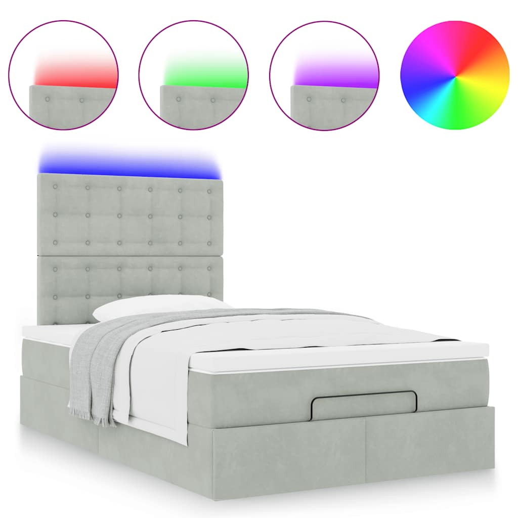 Ottoman bed met matrassen en LED's 120x190cm fluweel lichtgrijs