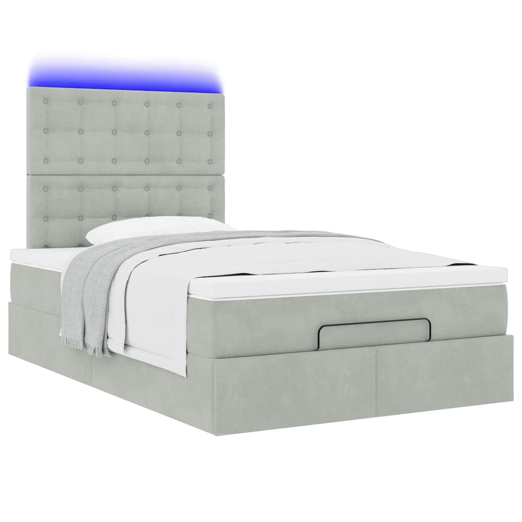 Ottoman bed met matrassen en LED's 120x190cm fluweel lichtgrijs