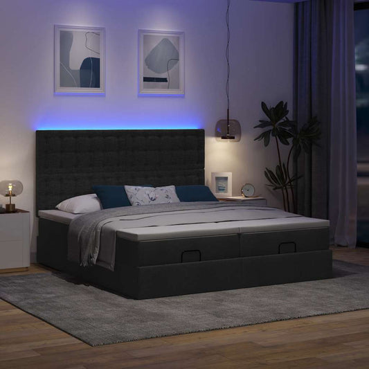 Ottoman bed met matrassen en LED's 200x200cm stof zwart