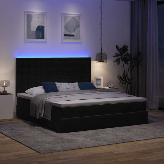 Ottoman bed met matrassen en LED's 200x200cm fluweel zwart