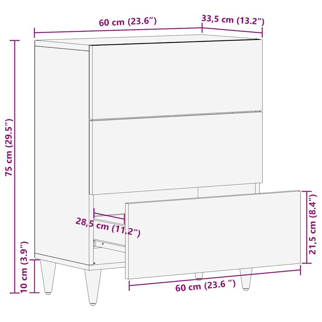 Dressoir 60x33,5x75 cm massief mangohout