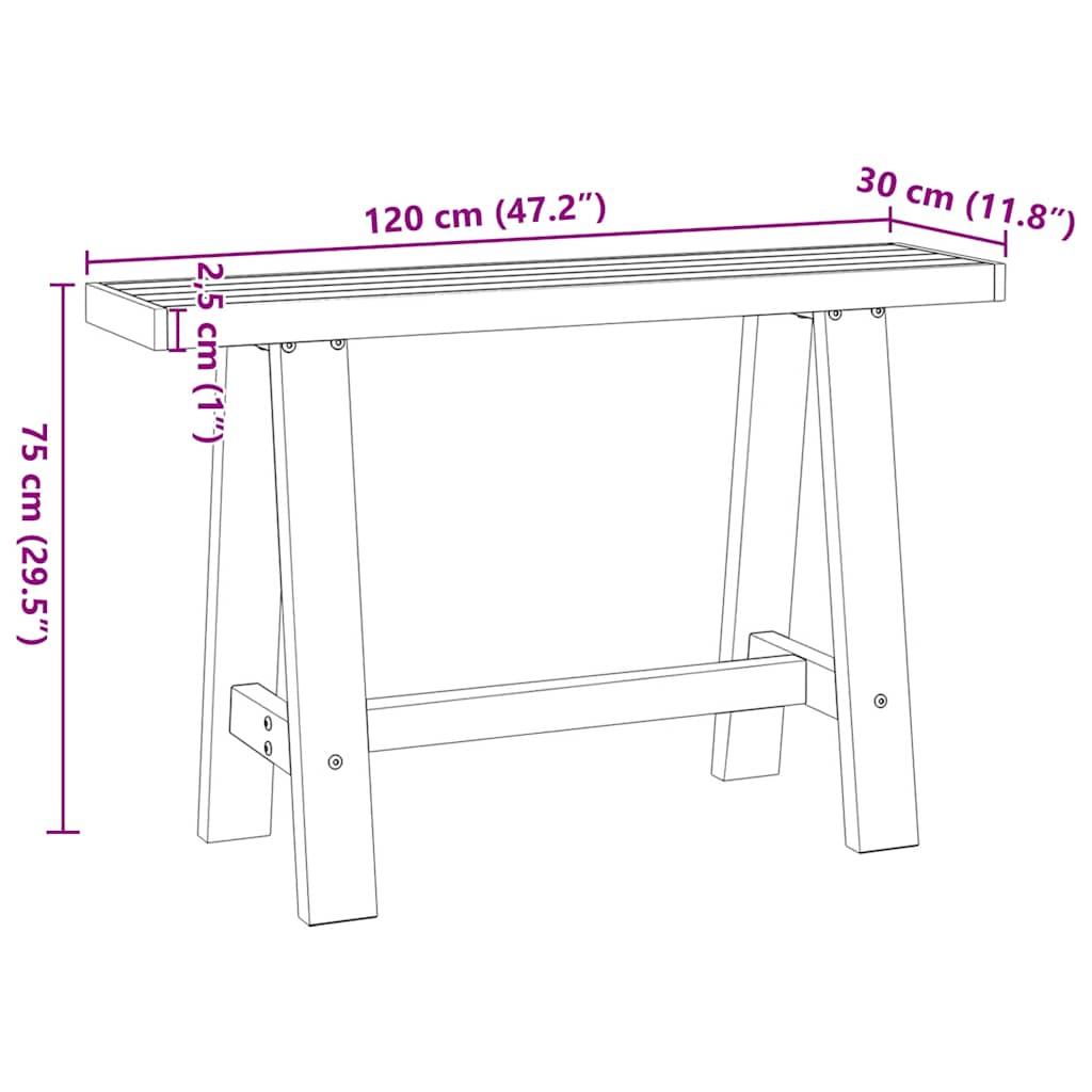 Wandtafel NOAIN A-vormige poten 120x30x75 cm massief hout