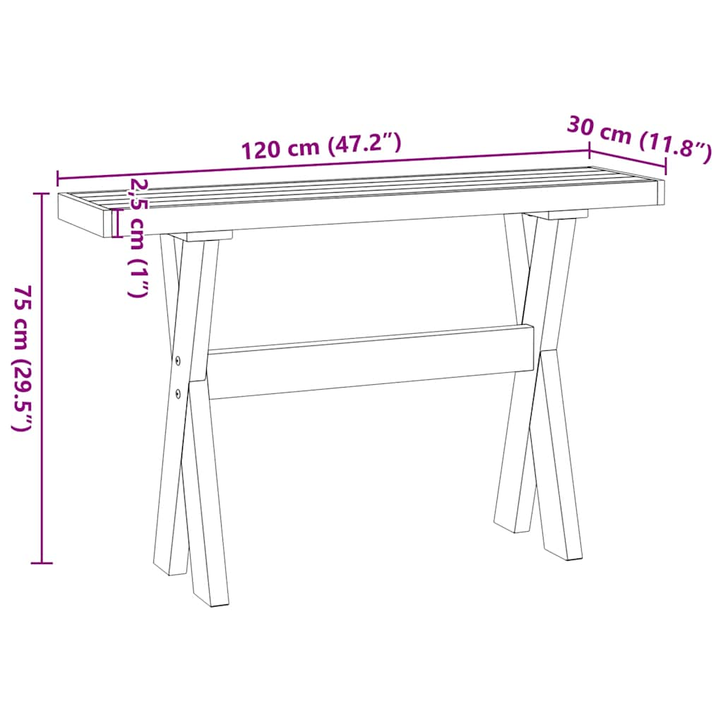 Wandtafel NOAIN X-vormige poten 120x30x75 cm massief hout