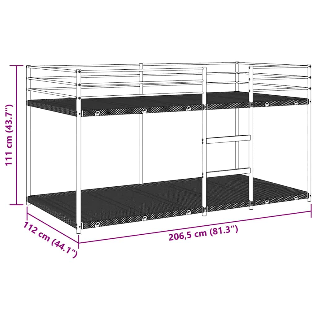 Stapelbed zonder matras 107x203 cm staal zwart