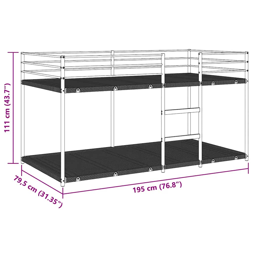 Stapelbed zonder matras 75x190 cm staal wit