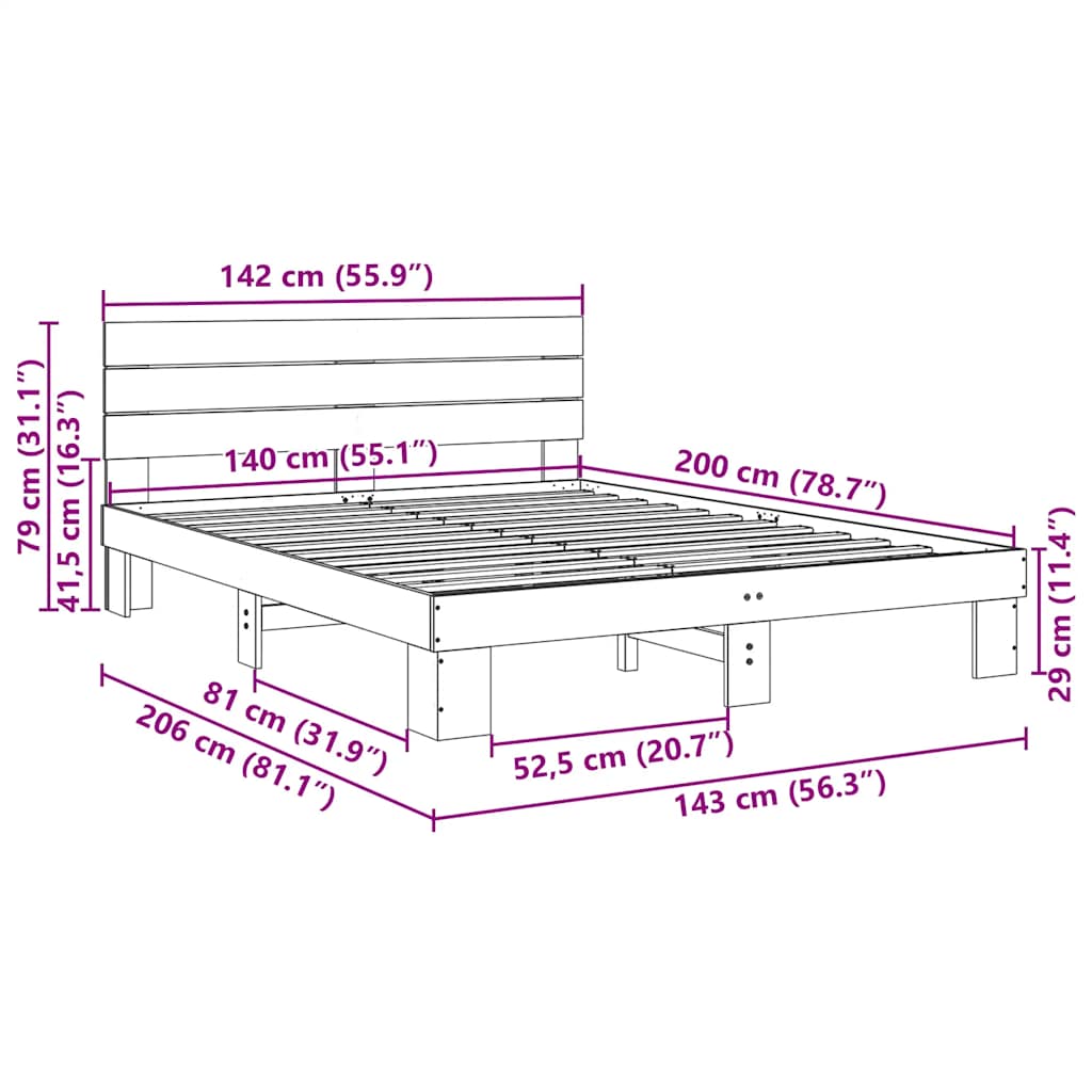 Bedframe hoofdeinde zonder matras 140x200 cm massief hout eiken