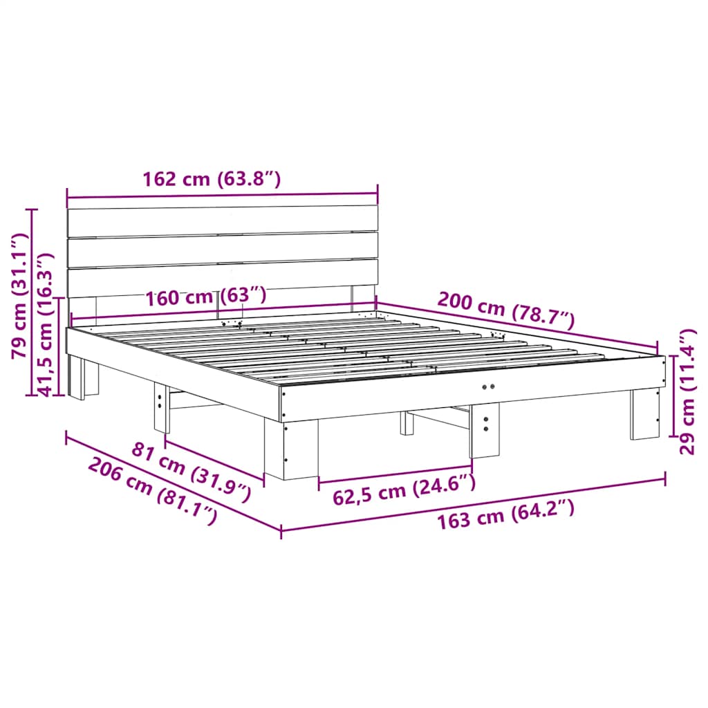 Bedframe hoofdeinde zonder matras 160x200 cm massief eikenhout