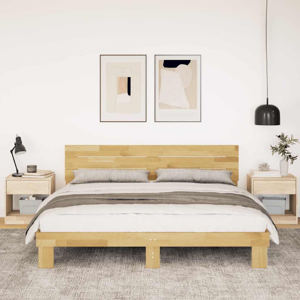 Bedframe hoofdeinde zonder matras 200x200 cm massief hout eiken