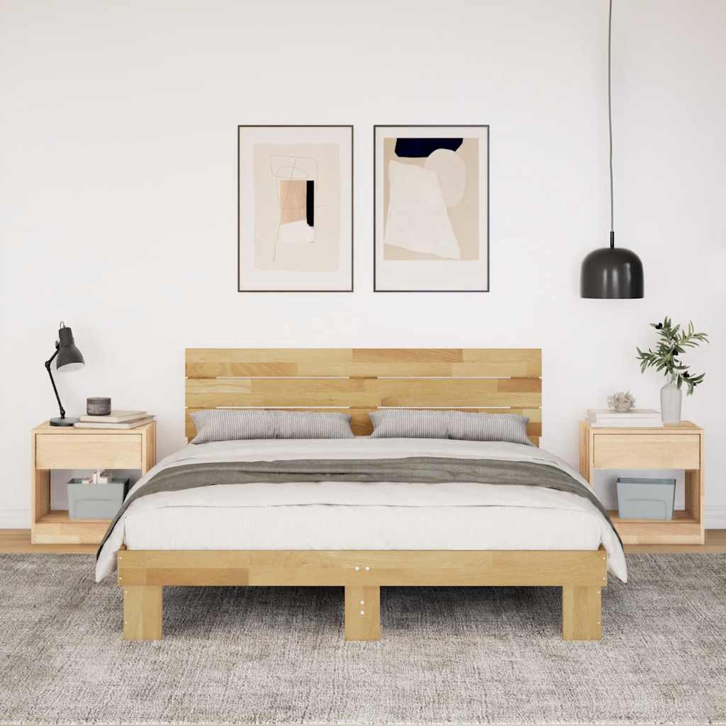 Bedframe hoofdeinde zonder matras 135x190 cm massief hout eiken