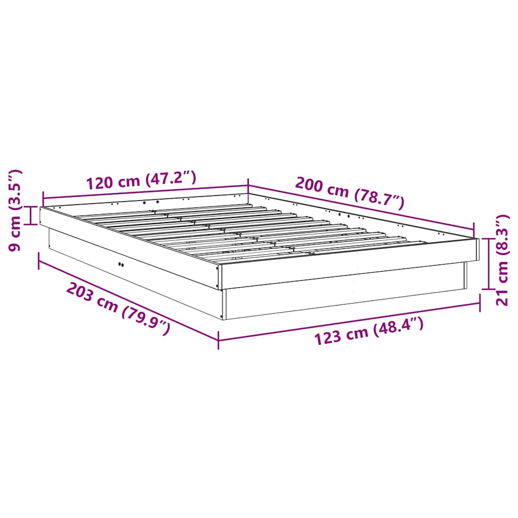 Bedframe zonder matras 120x200 cm massief hout eiken