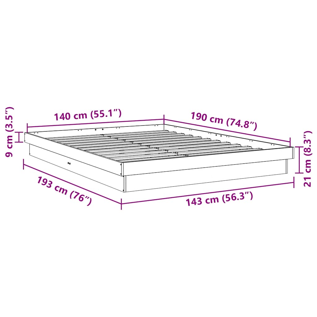 Bedframe zonder matras 140x190 cm massief hout eiken